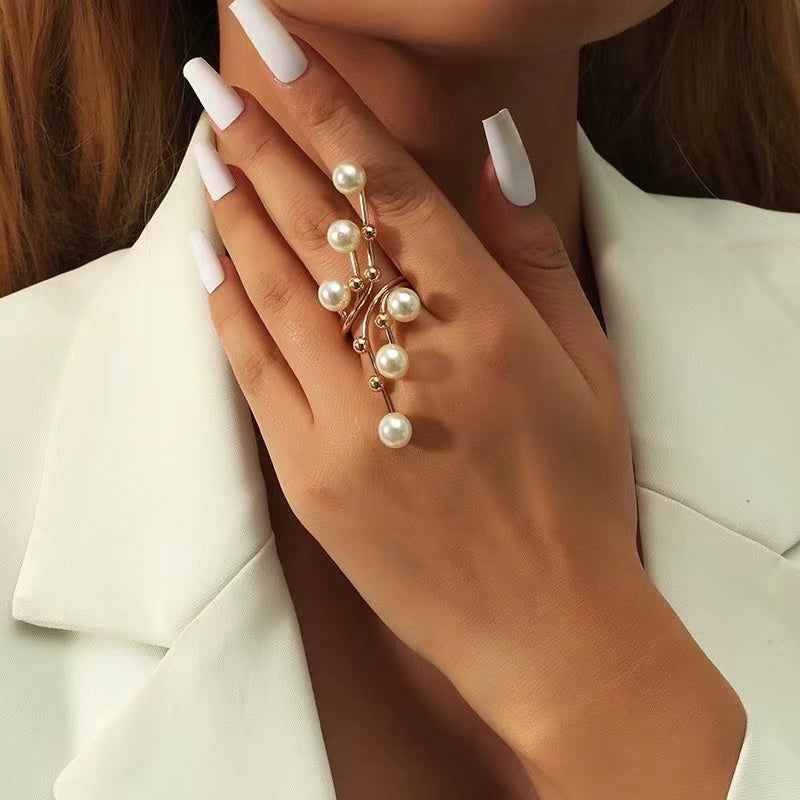 Geometric shape + pearls rings