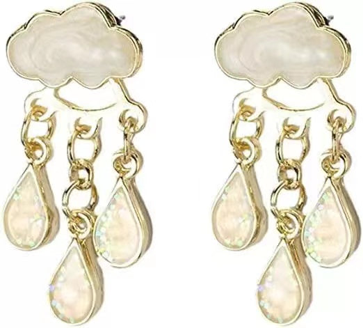 Unique cloud +rainddrop earrings