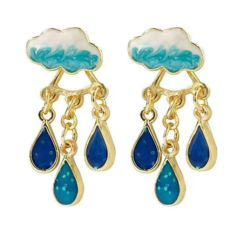 Unique cloud +rainddrop earrings