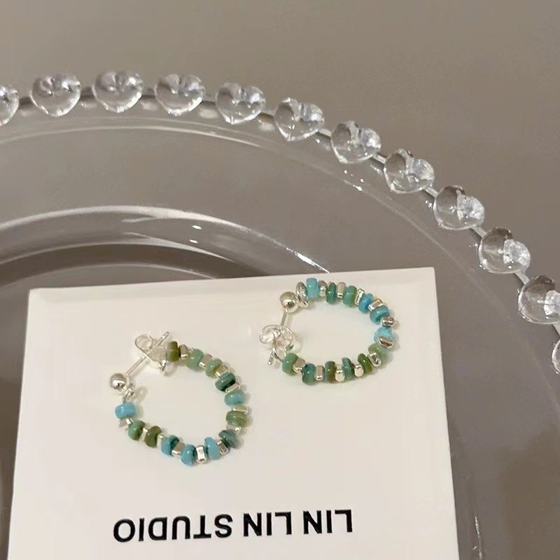Colorful beaded broken silver earrings