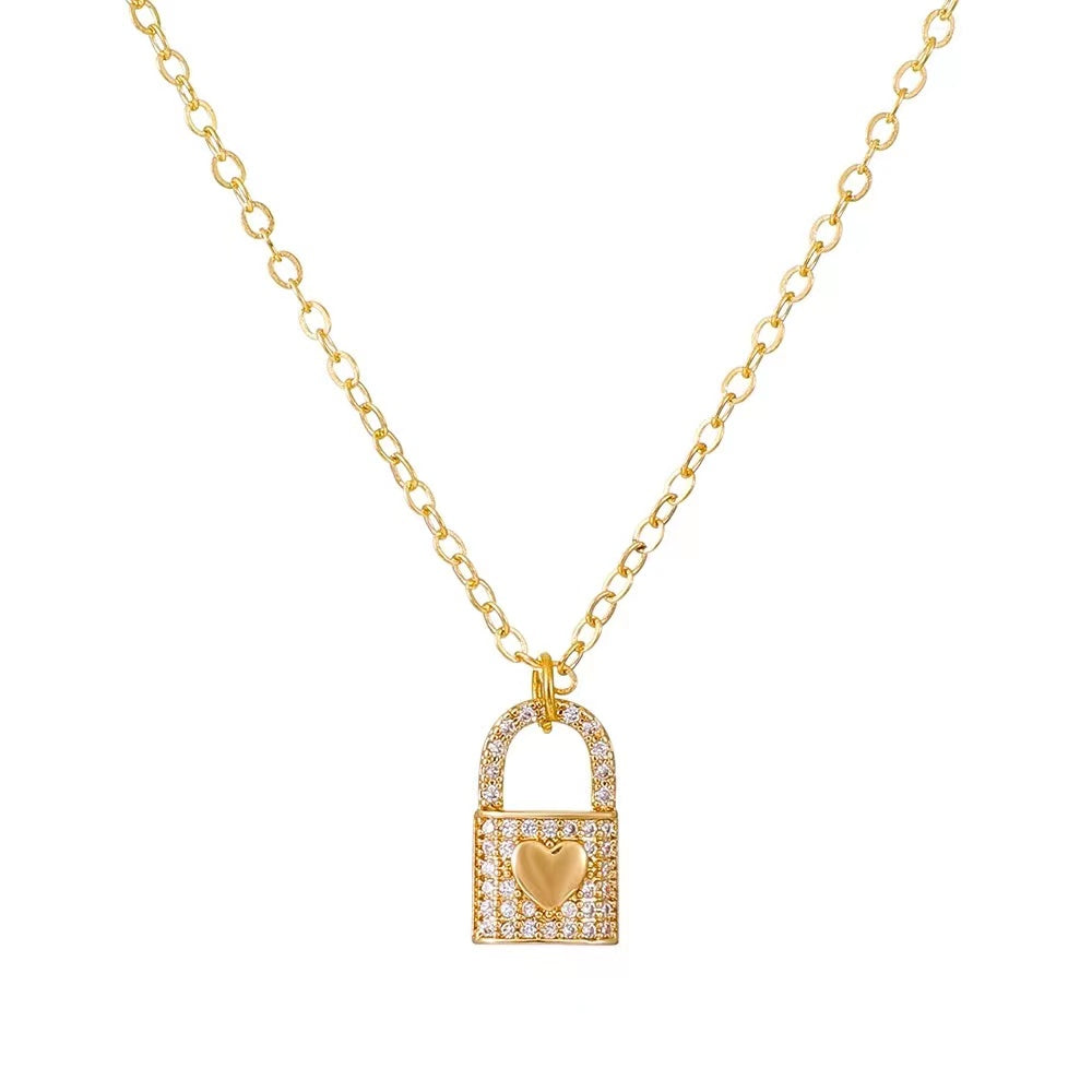 Zircon heart lock ladies necklace