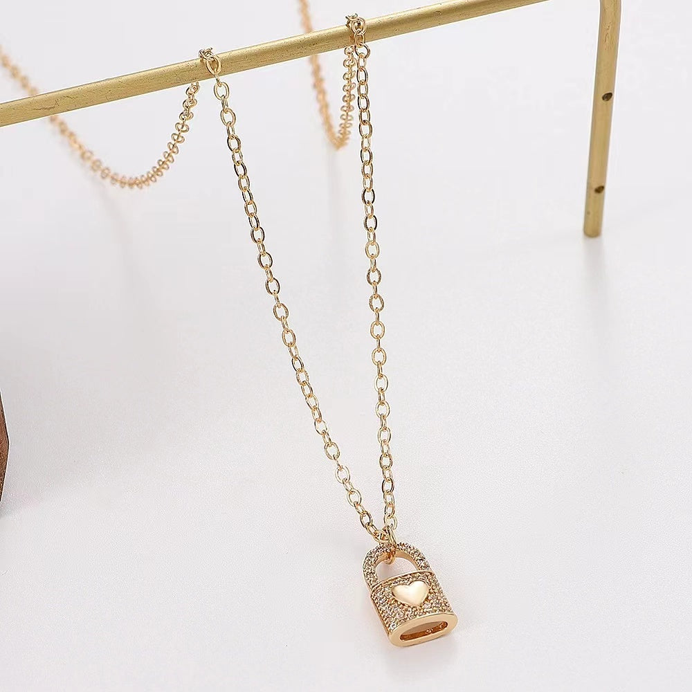 Zircon heart lock ladies necklace