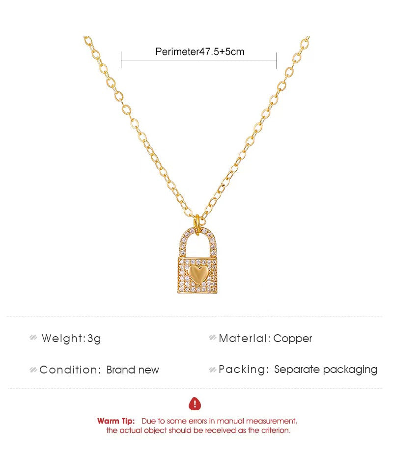 Zircon heart lock ladies necklace