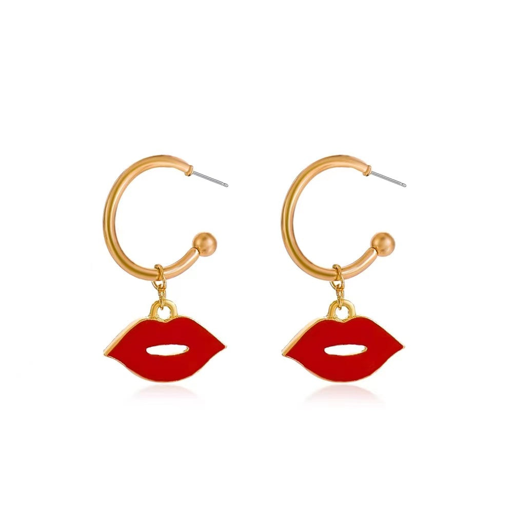 Red lip ladies earrings