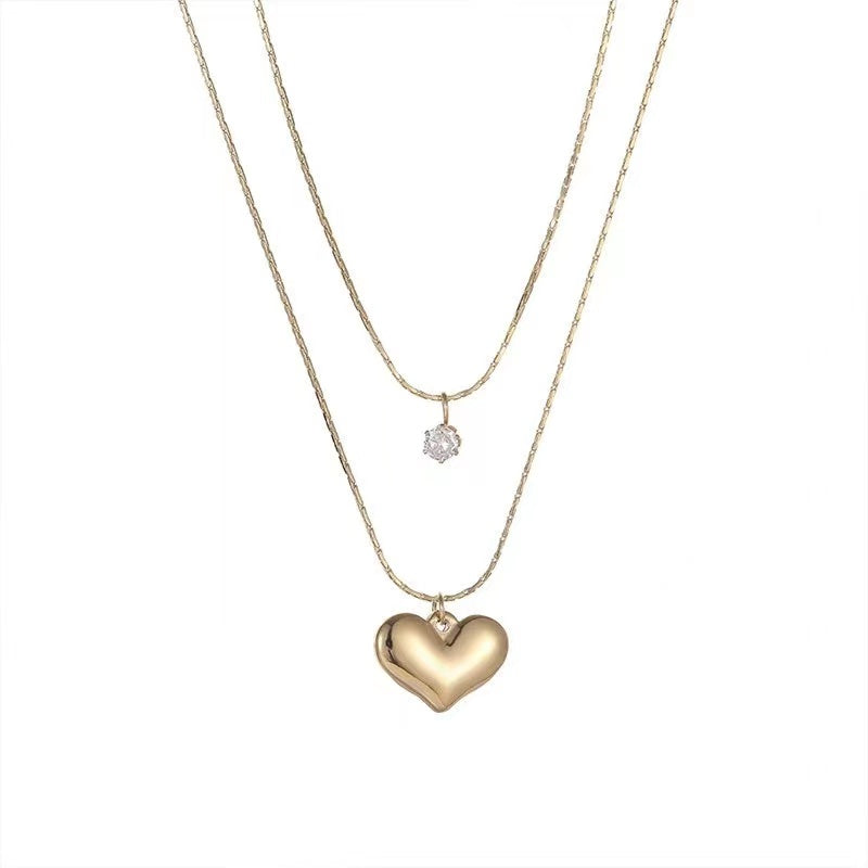 Heart shape double layers ladies necklace