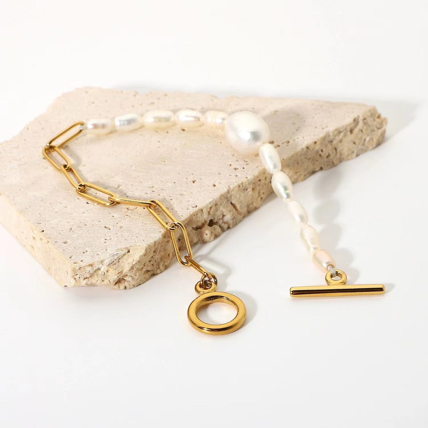 18K gold plating chain+enuine freshwater pearls bracelet