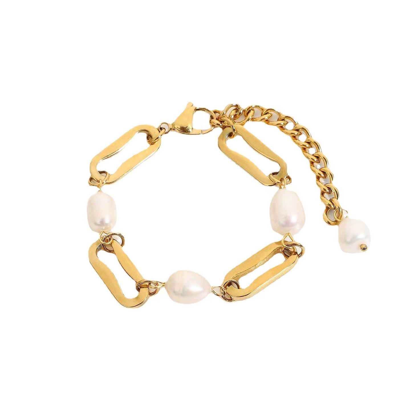 18K Gold plating chains bracelet with freshwater pearls.