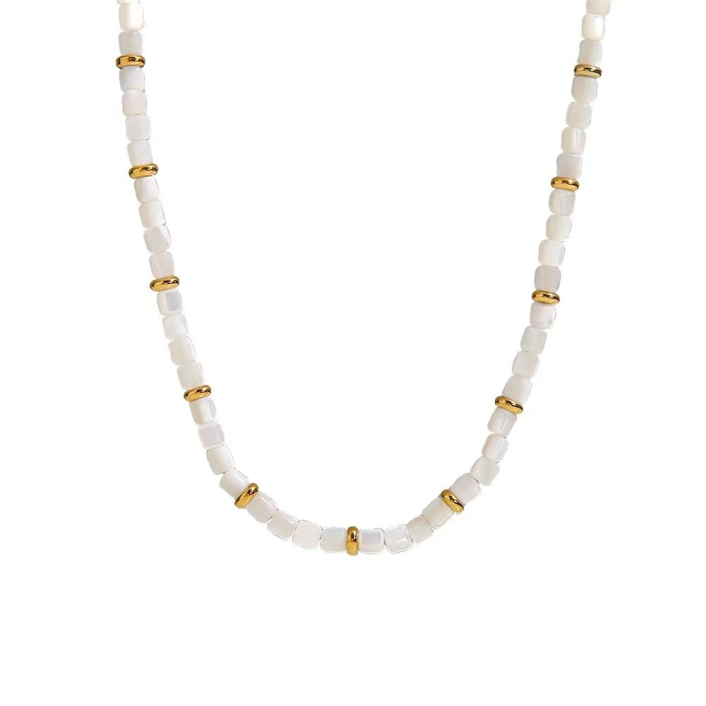 18K gold+white beads ladies necklace