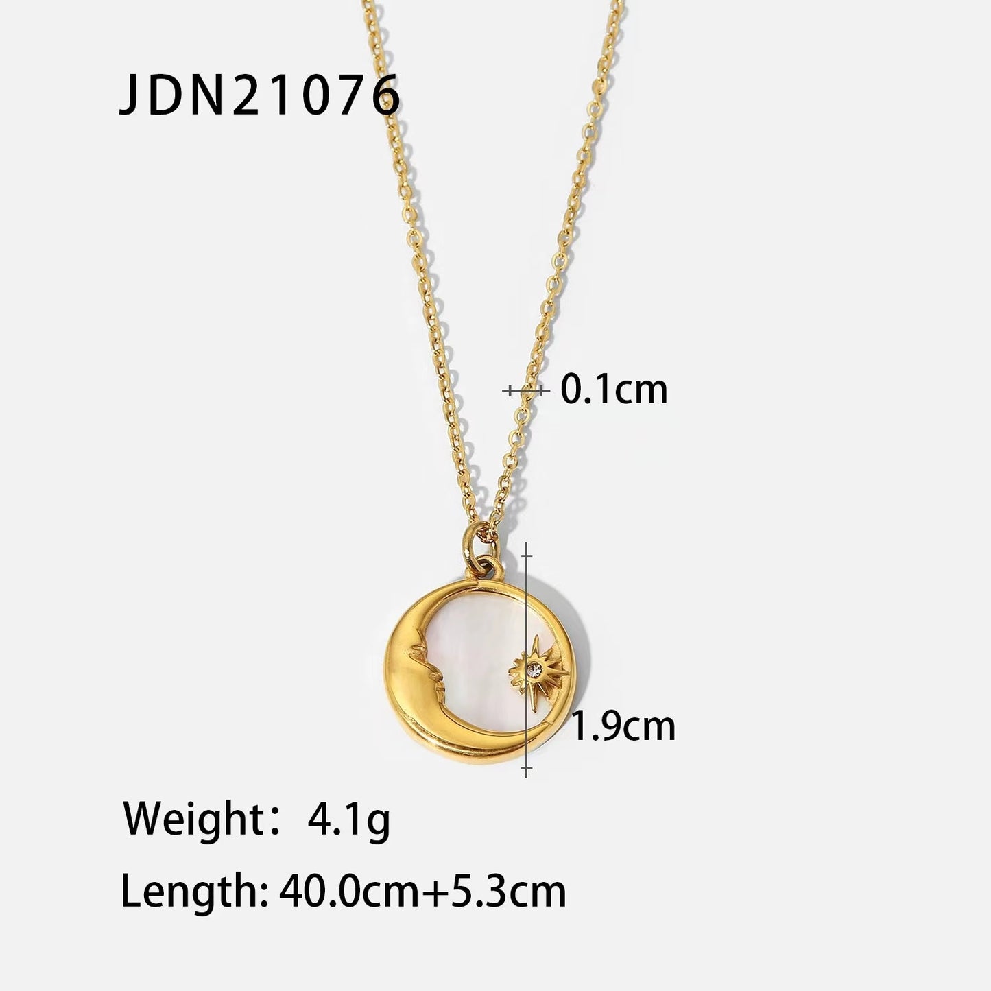 18k plating gold with pave Shell Necklace oval Sunm or Moon or face pendant necklace