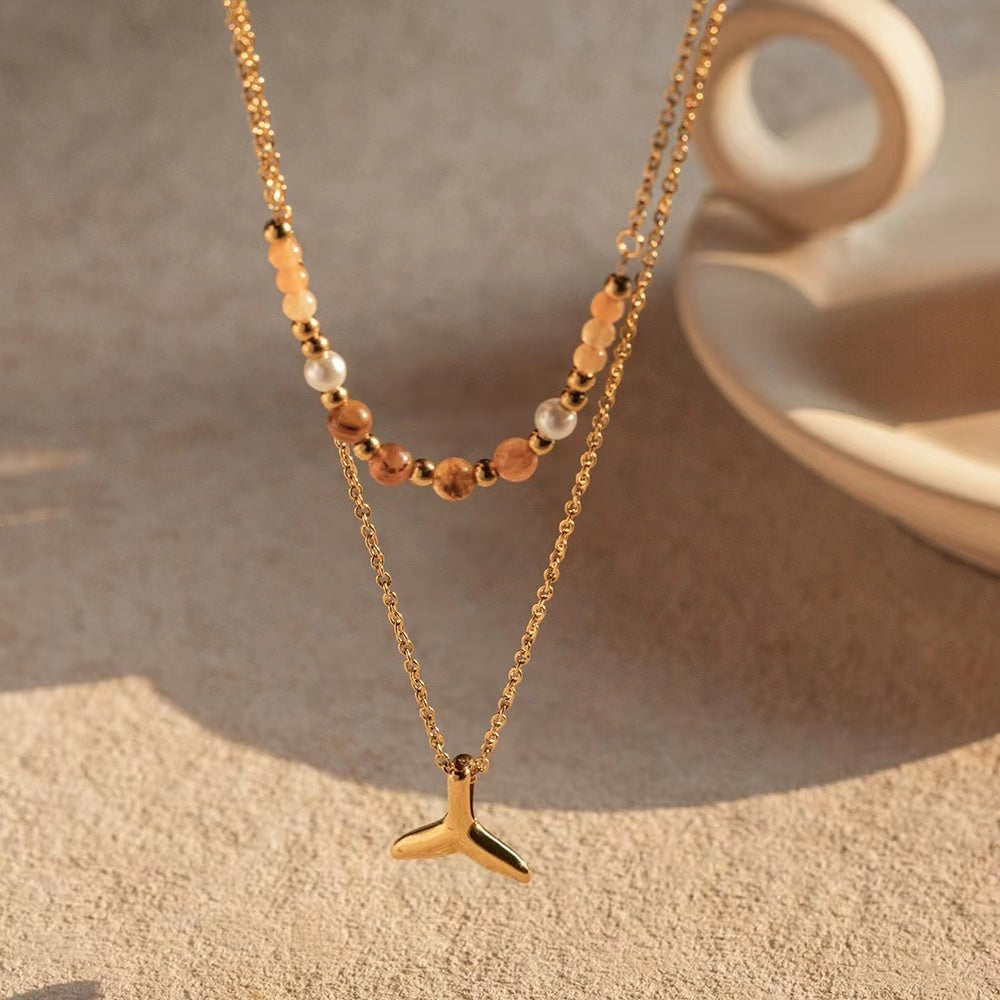 18K Gold plating fishtail pendant 2 layer necklace