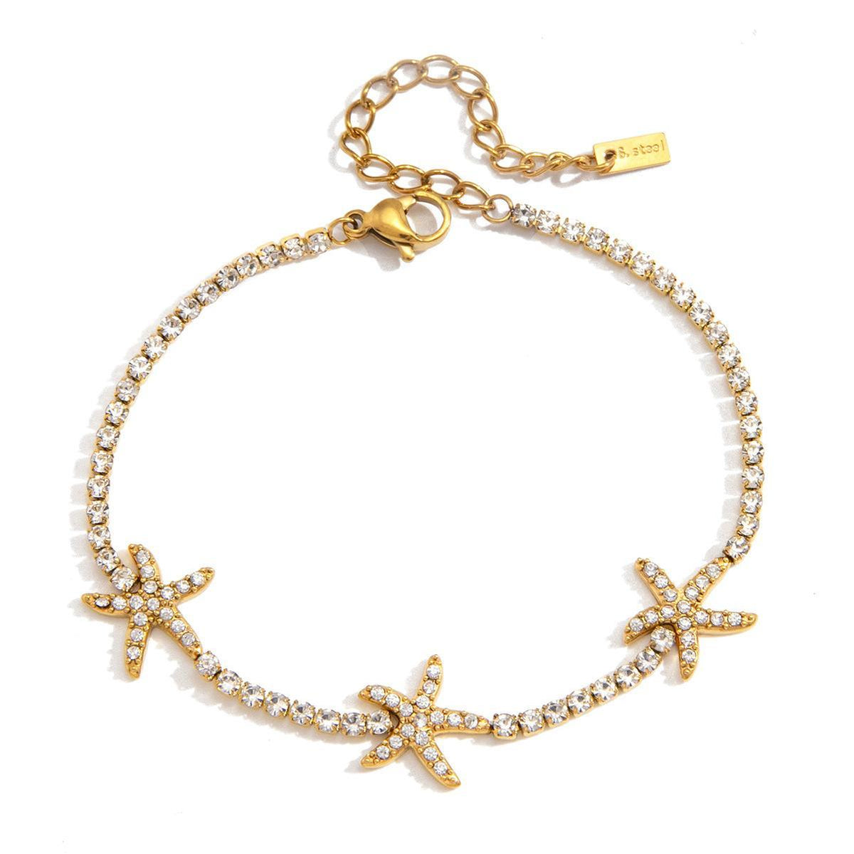 Gold Plated Crystal Starfish Tennis Bracelet for Women, Dainty Ocean Inspired Rhinestone Adjustable Bracelet Beach Jewelry Gift