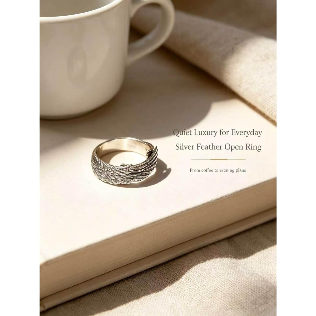 Men's Vintage Oxidation Finish Wing-Open Silver Ring, Detailed Feather Textures, Adjustable Size Band, Premium Anniversary Gift Jewelry