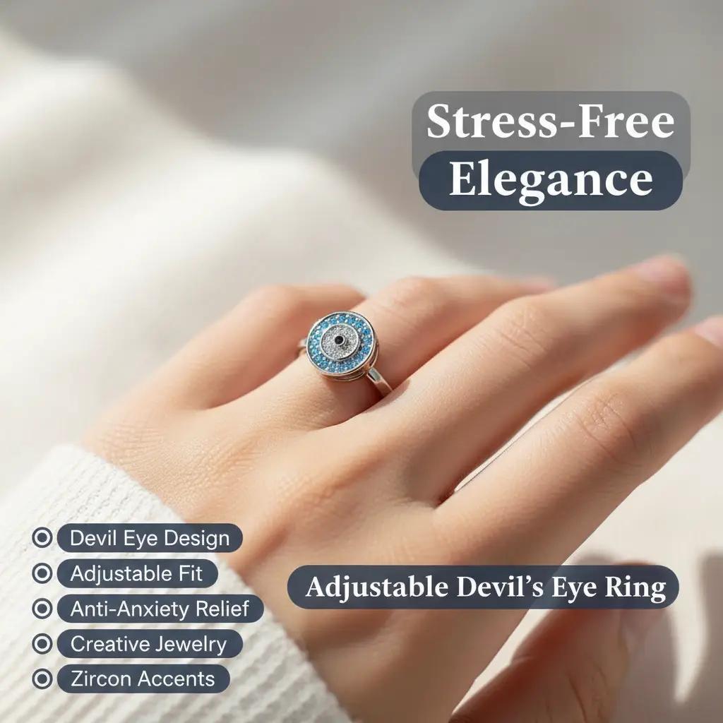 Unisex Rotating Eye Copper Ring with Round Synthetic Coloured Gemstone - Adjustable Open No-Decor Fashion Costume Jewelry for Women's Anti-Anxiety Stress Relief Daily Wear