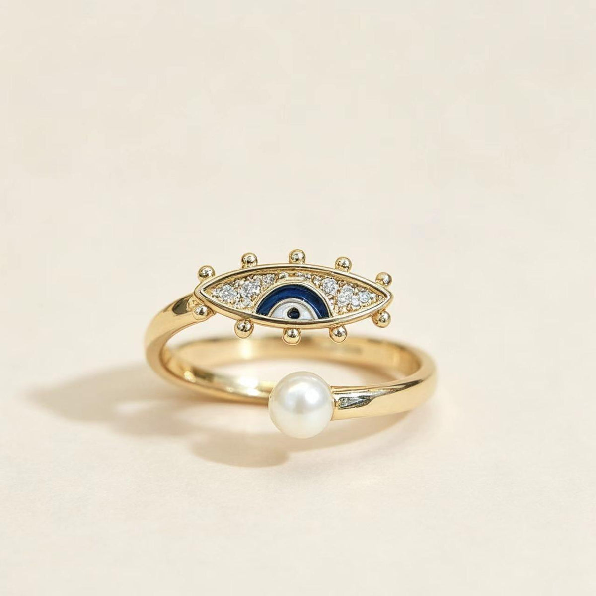 Female Women's Fashion Alloy Metal Evil Eye Motif Open Ring - Adjustable Gold-Tone, Inlaid Cubic Zirconia Live Mouth Statement Ring, Minimalist Costume Jewelry for Daily Wear, Party Outfits