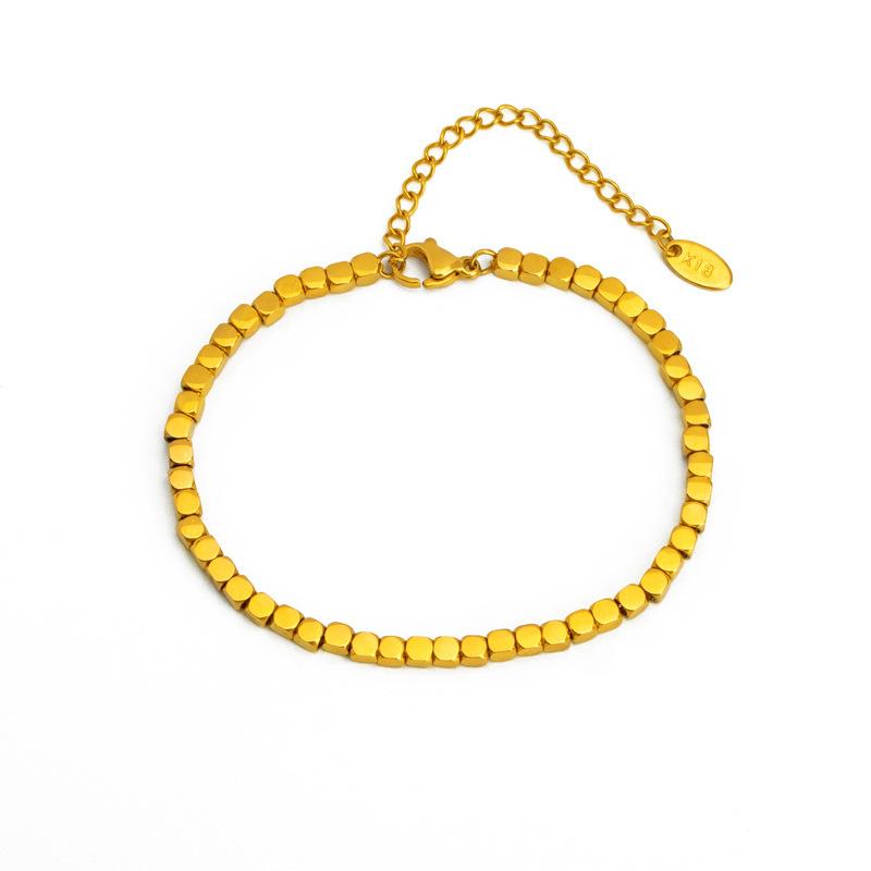 Broken Silver Bracelet for Women, Disco Beads, 18k Gold Small Square Bracelet, Titanium Steel, Non-Fading, Ins Light Luxury Style, High-End Feel