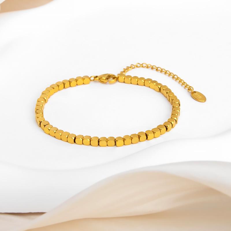 Broken Silver Bracelet for Women, Disco Beads, 18k Gold Small Square Bracelet, Titanium Steel, Non-Fading, Ins Light Luxury Style, High-End Feel