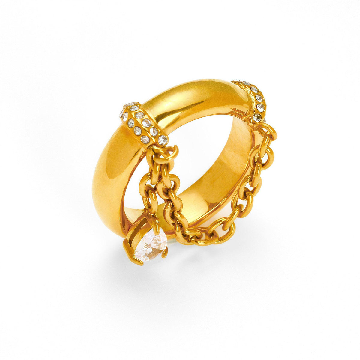 Women's Personalized Drop-Shape Zircon Stone C269 Stainless Steel Chain Female Ring - Fashionable Exquisite Accessory, Simple Versatile Non-Fading Costume Jewelry
