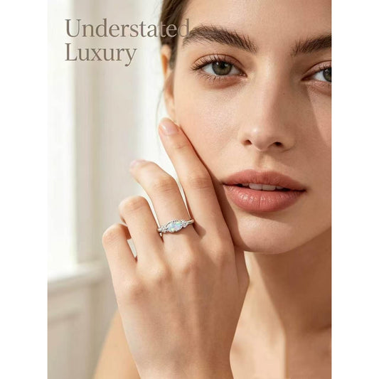 Women’s Delicate Color-Shifting Opal Ring - Brass Alloy, Adjustable Size, Diamond-Accent, Ins Style Niche Fairy Ethereal Ring for Memorial Day