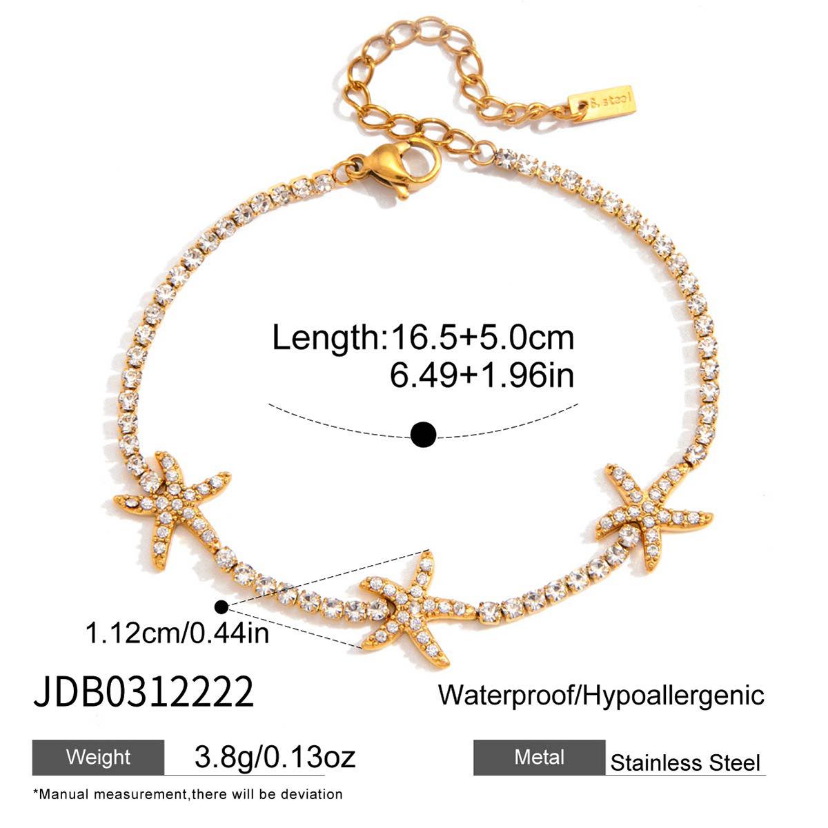 Gold Plated Crystal Starfish Tennis Bracelet for Women, Dainty Ocean Inspired Rhinestone Adjustable Bracelet Beach Jewelry Gift