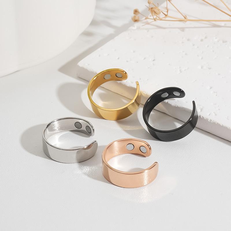Unisex Adjustable Stainless Steel Magnetic Ring - Open-Ended, 1 or 2 Magnets, Snoring Relief, Stress Relief, Titanium Steel Fashion Costume Jewelry
