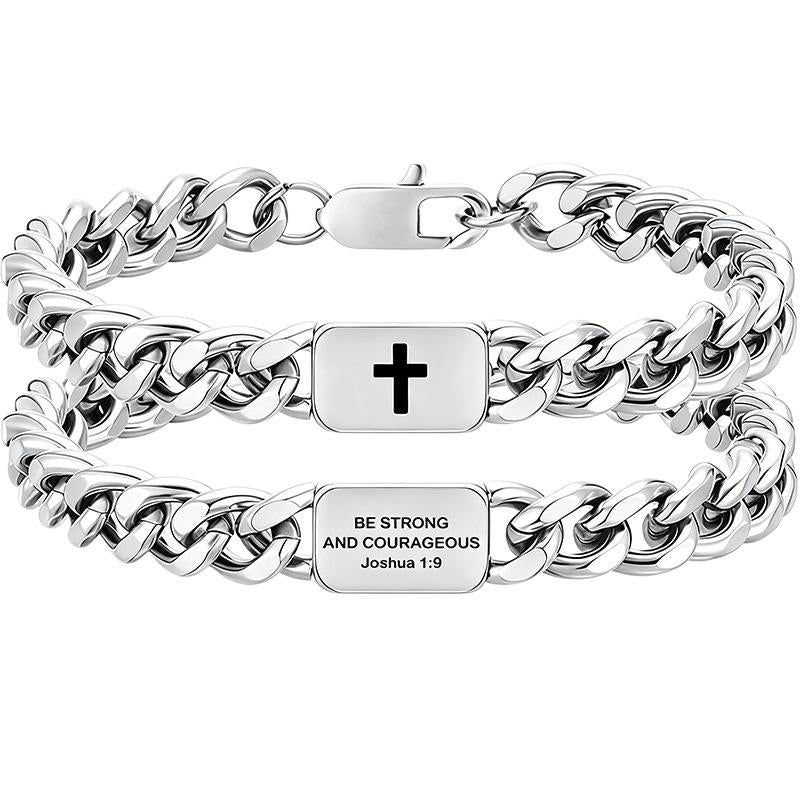 Men's Titanium Steel Cross Charm Bracelet - Solid Chain, Trendy Shape, Casual Fashion, Everyday Use, High-End, Non-Fading, Hypoallergenic Costume Jewelry Accessory
