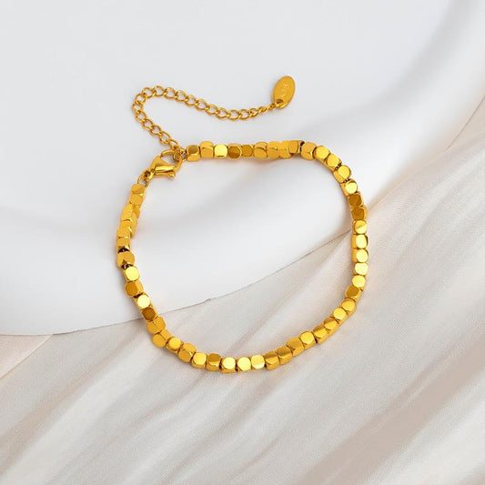 Broken Silver Bracelet for Women, Disco Beads, 18k Gold Small Square Bracelet, Titanium Steel, Non-Fading, Ins Light Luxury Style, High-End Feel