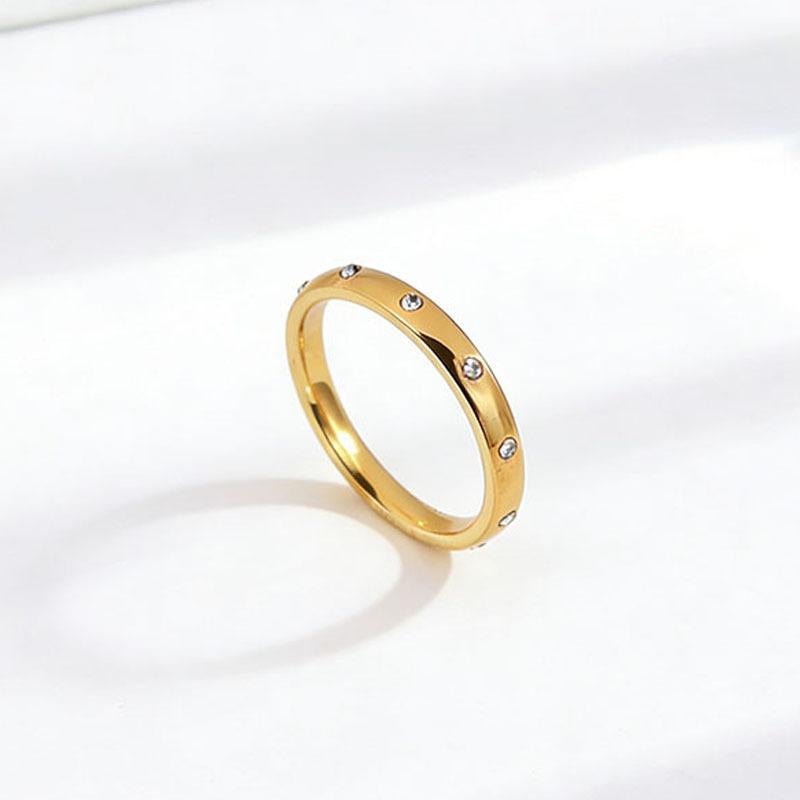 Female 10-Zircon Titanium Steel Ring - Simple Look Costume Jewelry, Niche Ring with Round Synthetic Coloured Gemstone Dots, Daily Wear Versatile Fashion Accessory