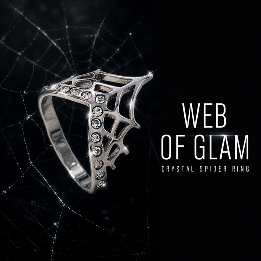 Silver Spider Web Ring for Women, Hollow Cutout CZ Crystal Paved Statement Ring, Gothic Halloween Adjustable Open Ring, Punk Dark Aesthetic Jewelry