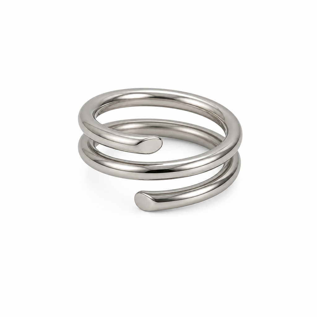 Gold & Silver Spiral Open Ring, Double Coil Wrap Stackable Ring, Minimalist Adjustable Statement Ring, Tarnish Resistant Daily Wear Jewelry for Women