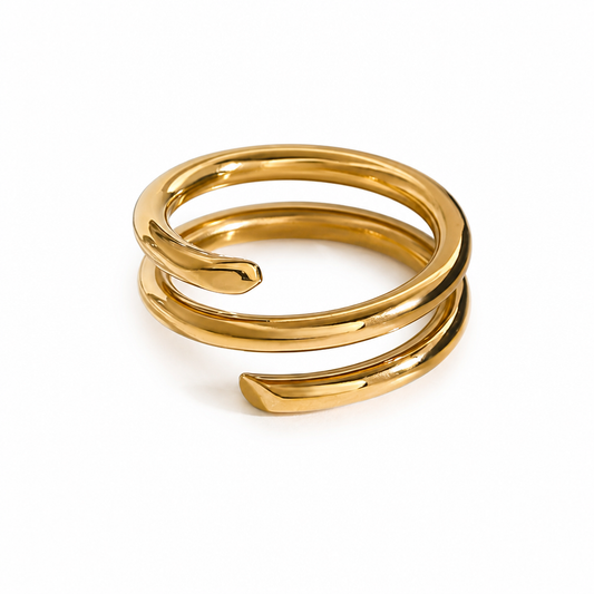 Gold & Silver Spiral Open Ring, Double Coil Wrap Stackable Ring, Minimalist Adjustable Statement Ring, Tarnish Resistant Daily Wear Jewelry for Women