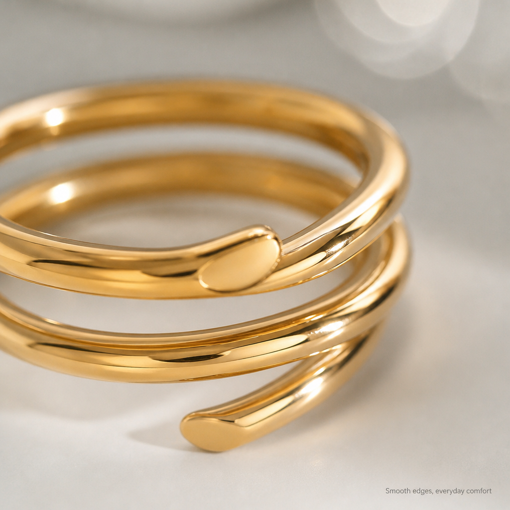 Gold & Silver Spiral Open Ring, Double Coil Wrap Stackable Ring, Minimalist Adjustable Statement Ring, Tarnish Resistant Daily Wear Jewelry for Women