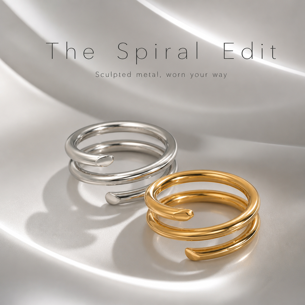 Gold & Silver Spiral Open Ring, Double Coil Wrap Stackable Ring, Minimalist Adjustable Statement Ring, Tarnish Resistant Daily Wear Jewelry for Women