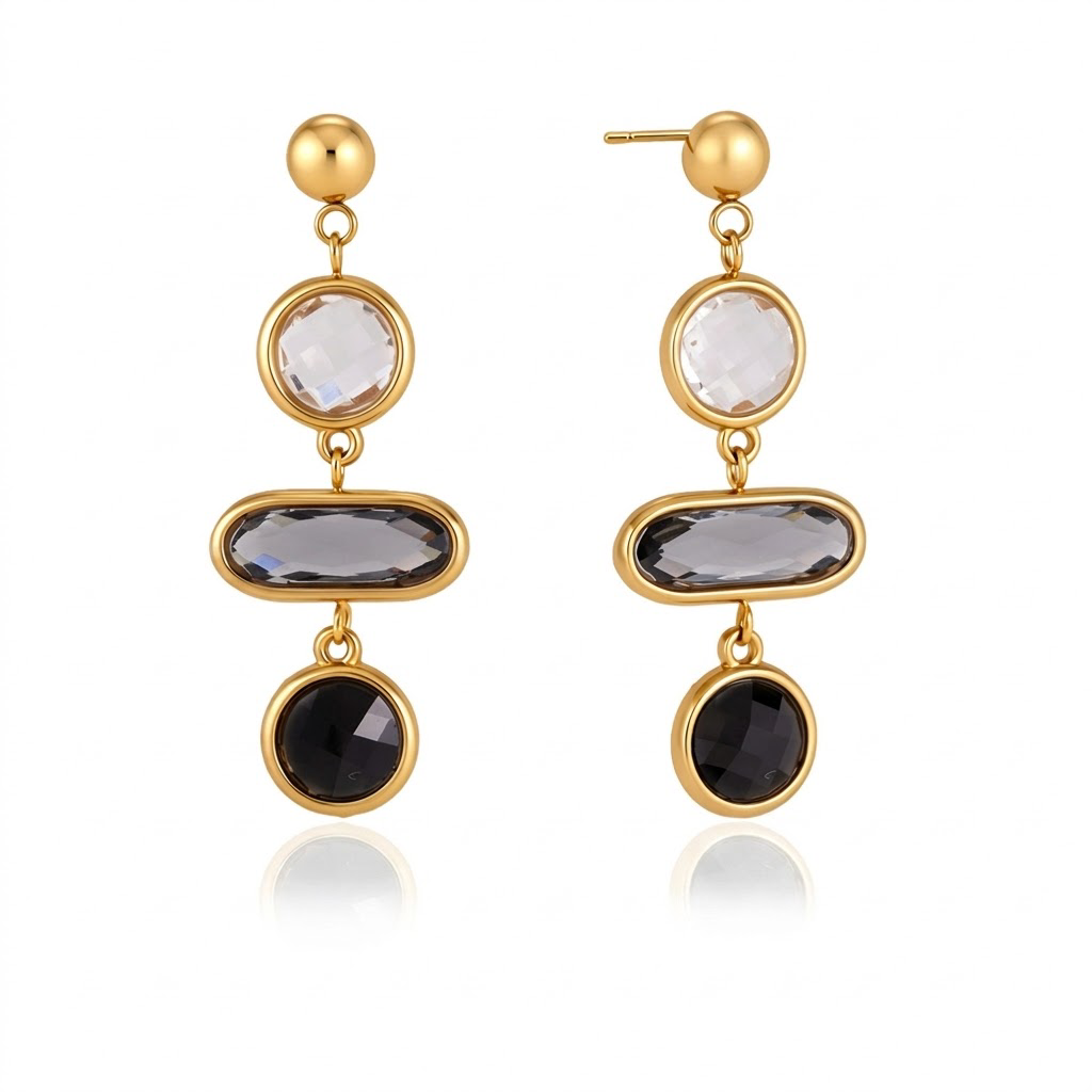 18K Gold Plated Stainless Steel Multi-Color Crystal Long Drop Earrings, Geometric Cut Glass Dangle Earrings, Hypoallergenic Waterproof Statement Earrings for Women