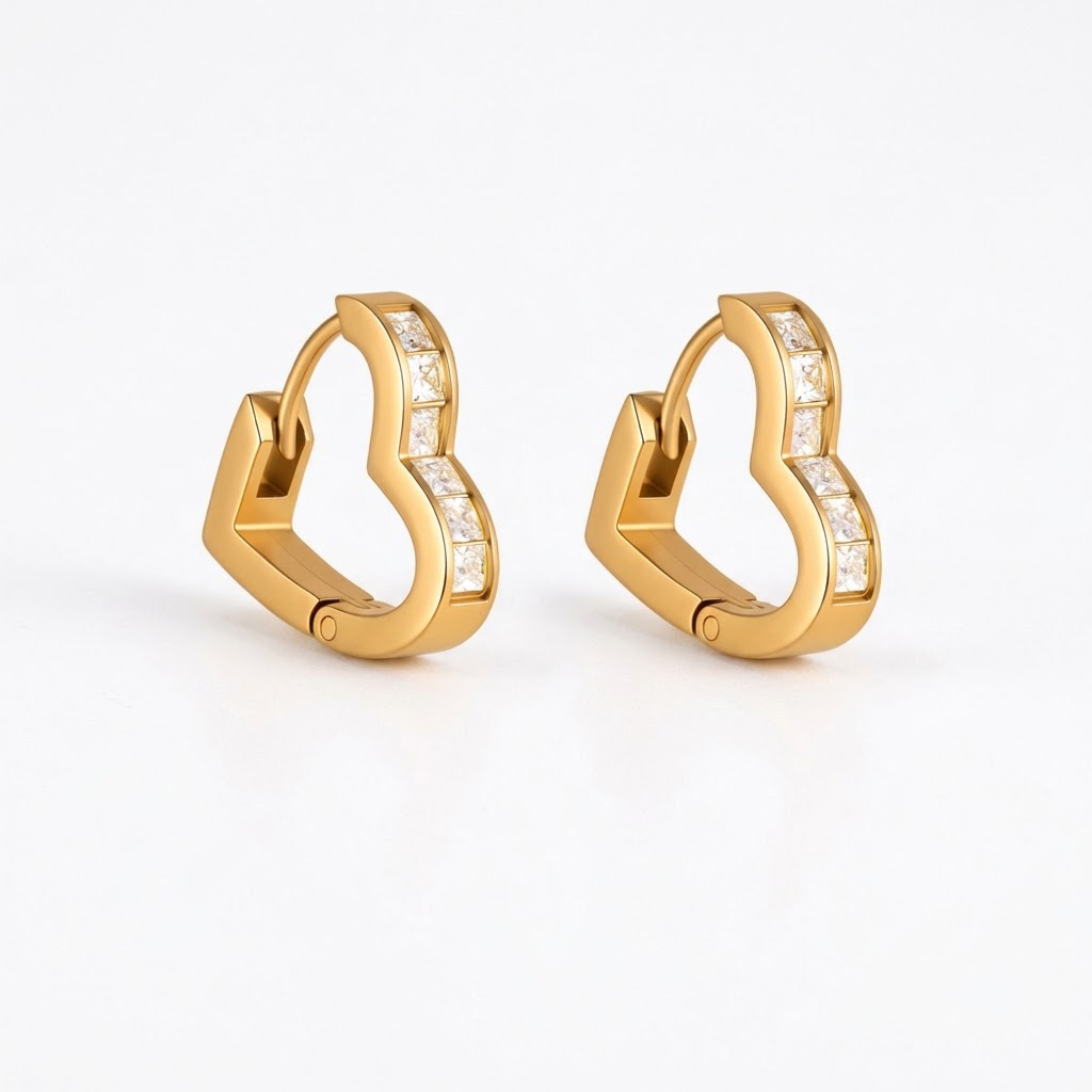 18K Gold Plated Stainless Steel CZ Huggie Hoop Earrings, Heart Star Round Shape Paved Cubic Zirconia Click Huggie Earrings, Waterproof Hypoallergenic Earrings for Women, 3 Styles Available