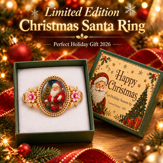 Vintage Santa Christmas Statement Ring for Women, Gold Plated Retro Santa Portrait Oval Ring, Holiday Festive Jewelry Christmas Gift with Gift Box