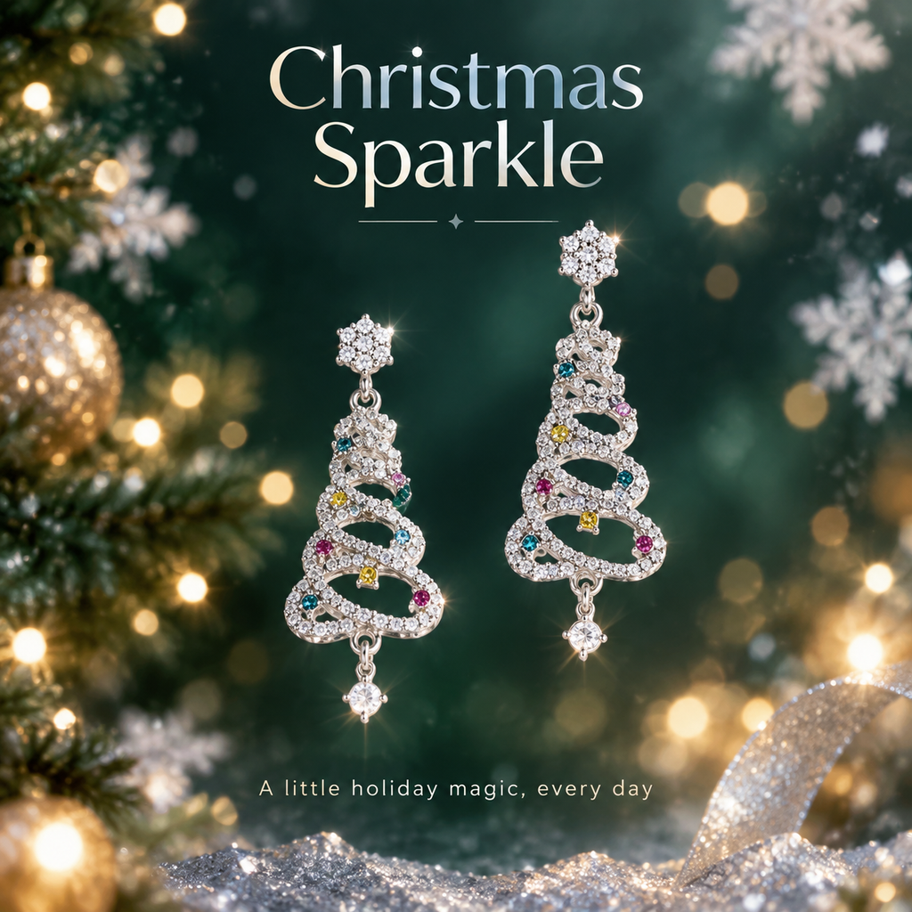 Rhinestone Christmas Tree Dangle Earrings for Women, Sparkly Colorful Crystal Xmas Tree Drop Earrings with Snowflake Top, Holiday Party Statement Jewelry Gift