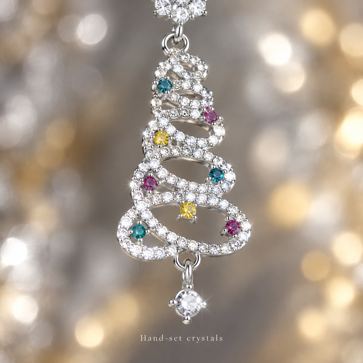 Rhinestone Christmas Tree Dangle Earrings for Women, Sparkly Colorful Crystal Xmas Tree Drop Earrings with Snowflake Top, Holiday Party Statement Jewelry Gift