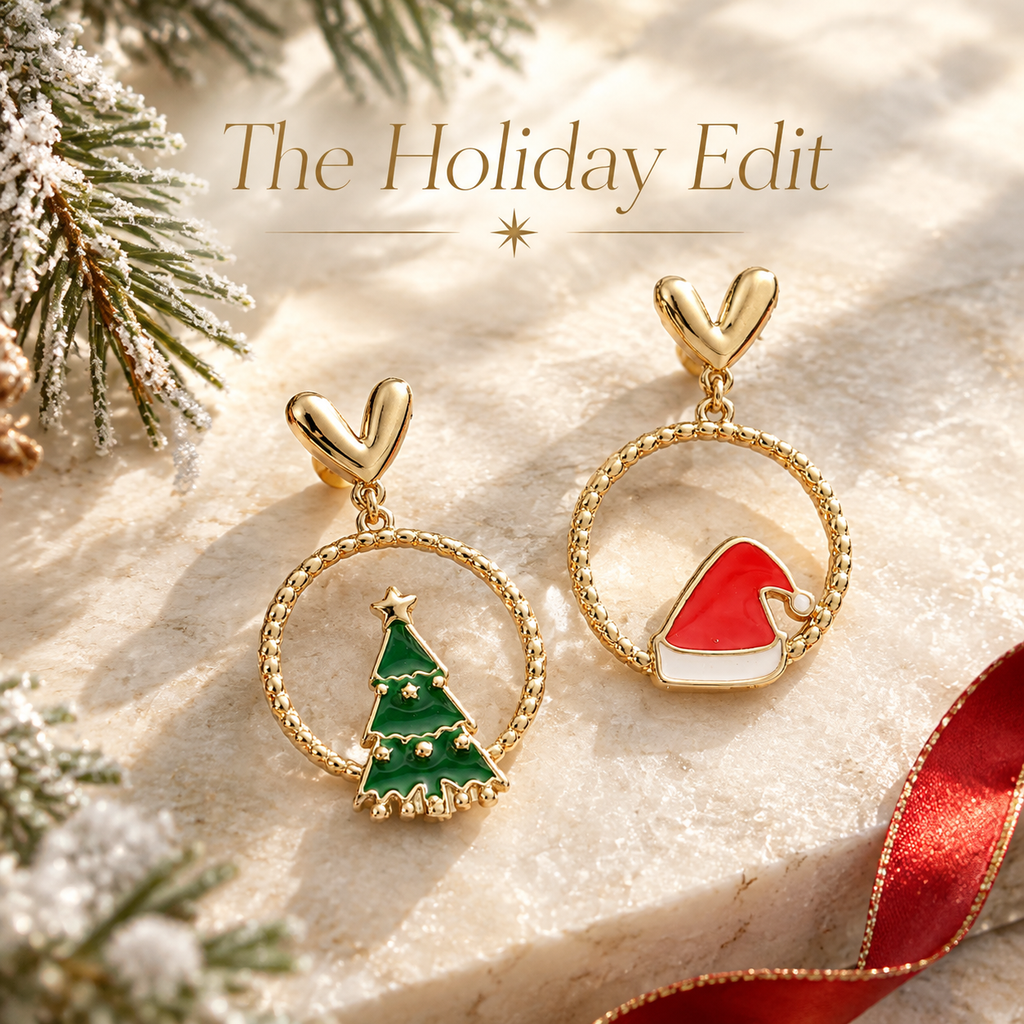 Mismatched Christmas Tree & Santa Hat Dangle Earrings for Women, Gold Plated Heart Top Enamel Drop Earrings, Festive Xmas Holiday Party Jewelry Gift