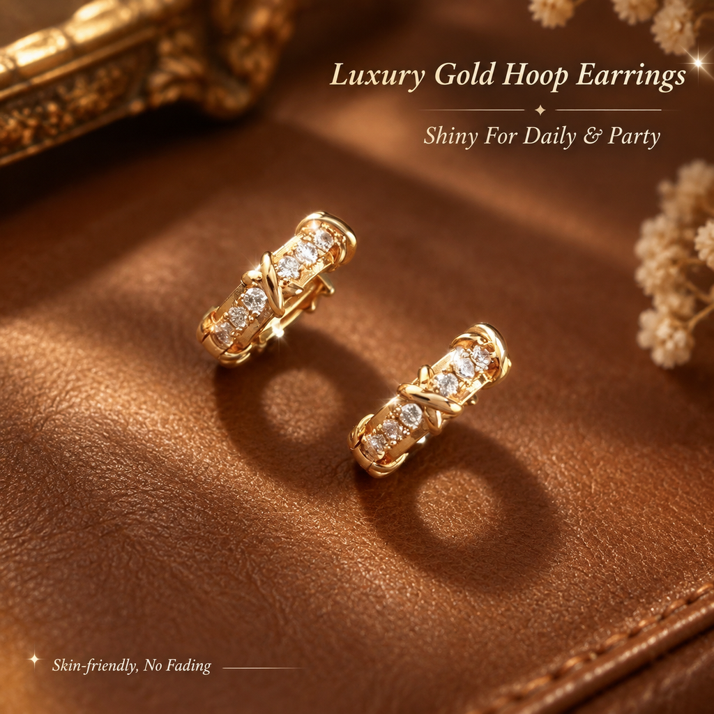 Gold Plated X Cross Cubic Zirconia Huggie Hoop Earrings for Women, Dainty Small CZ Huggie Earrings, Skin Friendly Non-Fading Fashion Jewelry Gift
