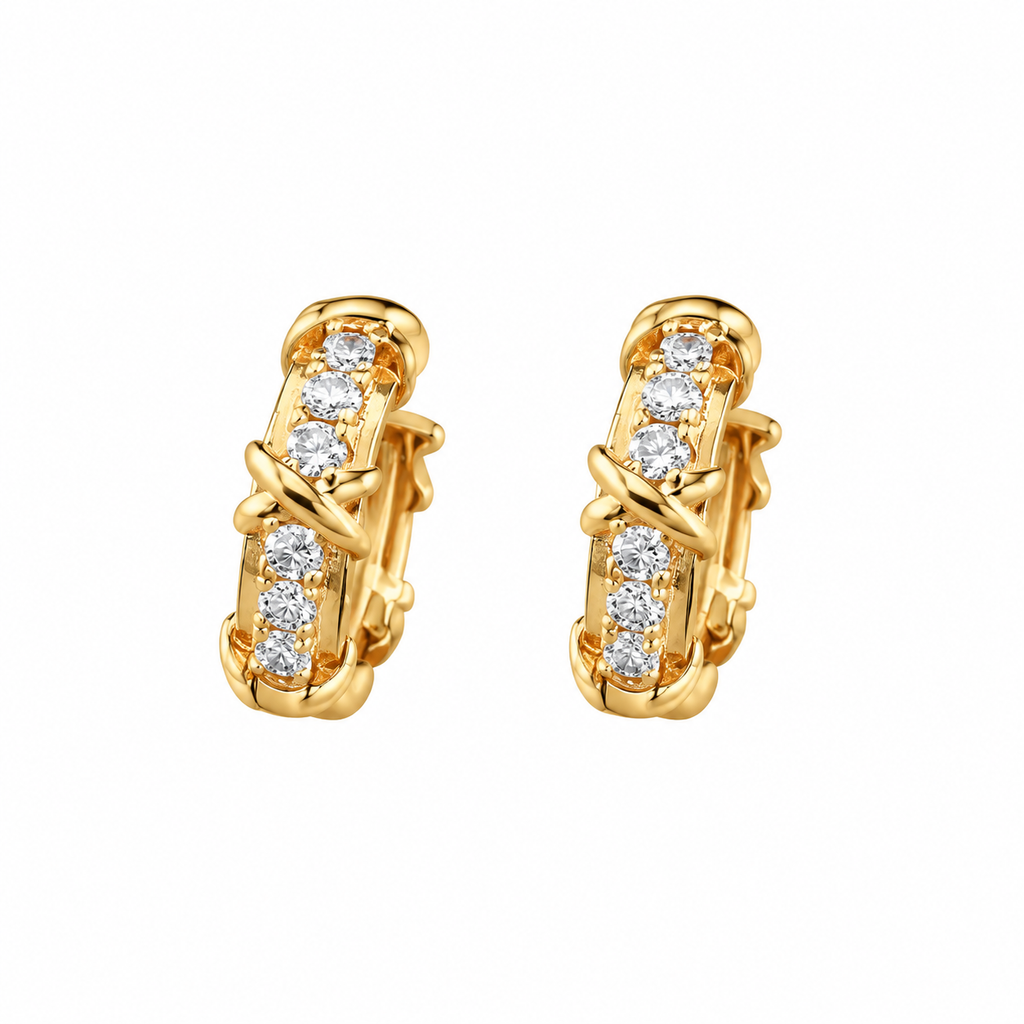 Gold Plated Cubic Zirconia Huggie Hoop Earrings for Women, X Cross Design Small CZ Hoop Earrings, Minimalist Daily Wear Jewelry Gift