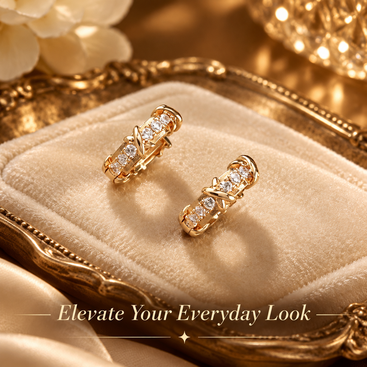 Gold Plated X Cross Cubic Zirconia Huggie Hoop Earrings for Women, Dainty Small CZ Huggie Earrings, Skin Friendly Non-Fading Fashion Jewelry Gift
