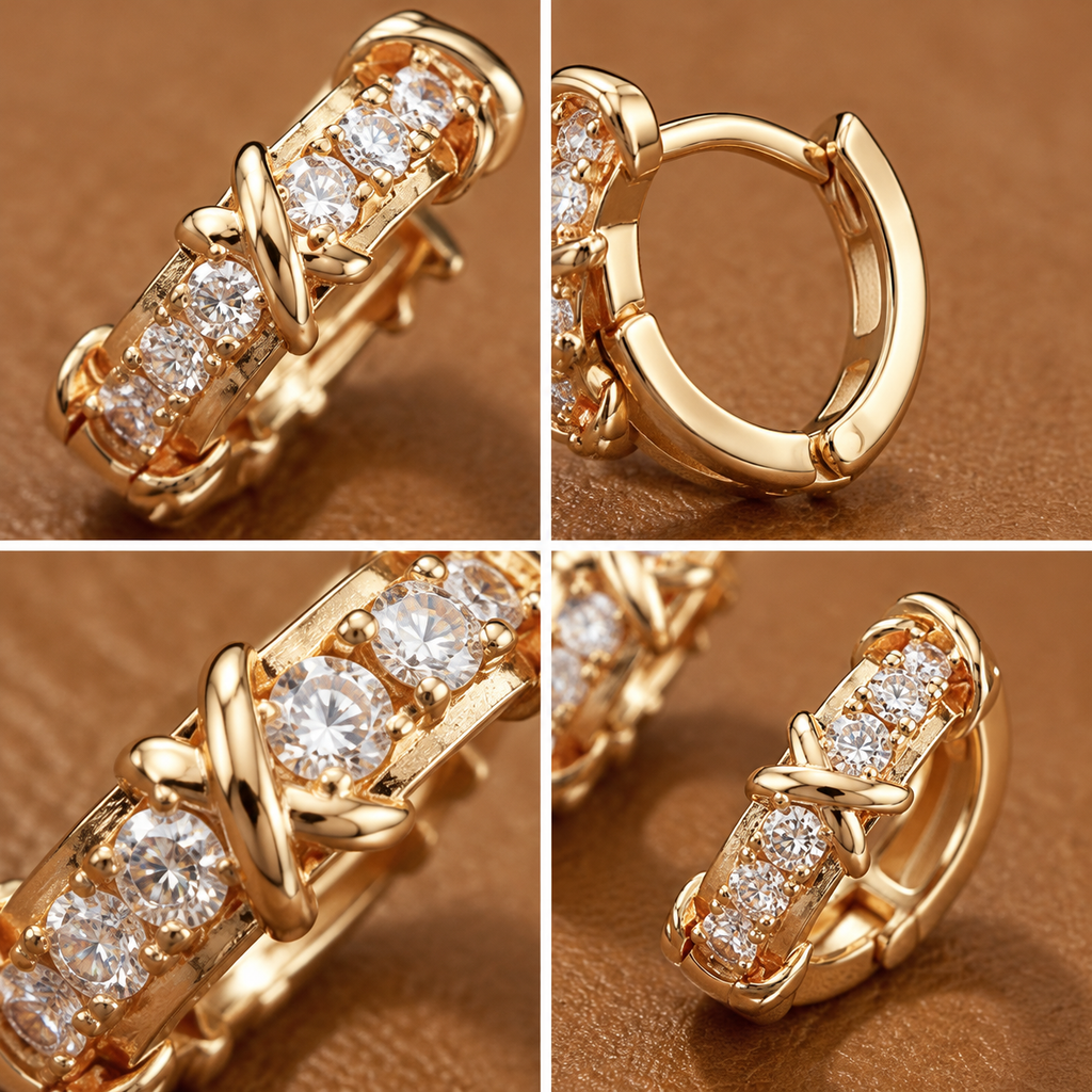 Gold Plated X Cross Cubic Zirconia Huggie Hoop Earrings for Women, Dainty Small CZ Huggie Earrings, Skin Friendly Non-Fading Fashion Jewelry Gift