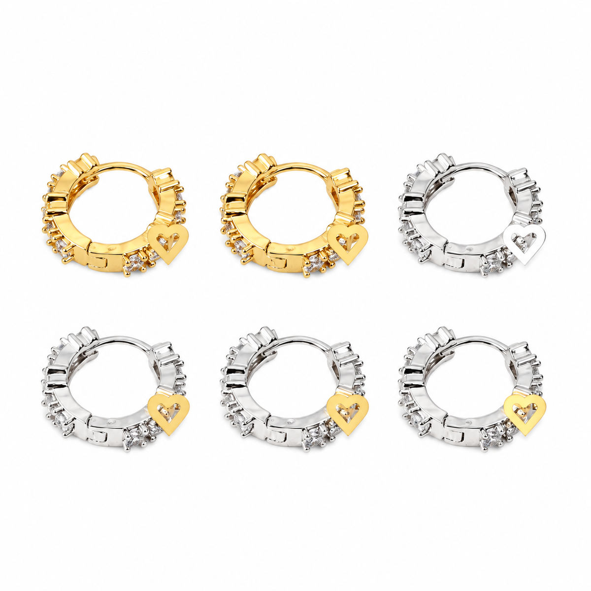 Heart Charm Cubic Zirconia Huggie Hoop Earrings for Women, Dainty Small Zircon Hoop Earrings, Gold & Silver Plated Daily Wear Jewelry Gift