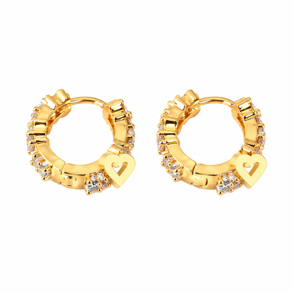 Heart Charm Cubic Zirconia Huggie Hoop Earrings for Women, Dainty Small Zircon Hoop Earrings, Gold & Silver Plated Daily Wear Jewelry Gift