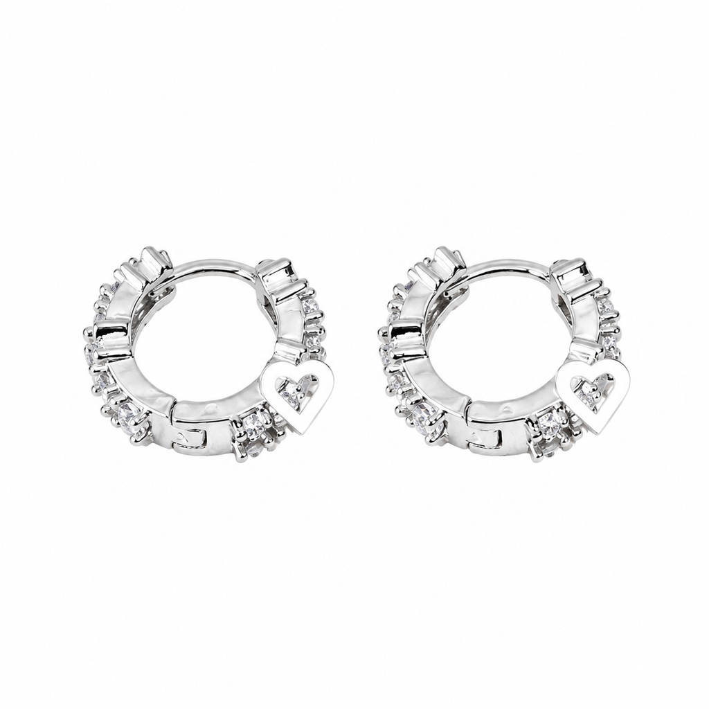 Heart Charm Cubic Zirconia Huggie Hoop Earrings for Women, Dainty Small Zircon Hoop Earrings, Gold & Silver Plated Daily Wear Jewelry Gift