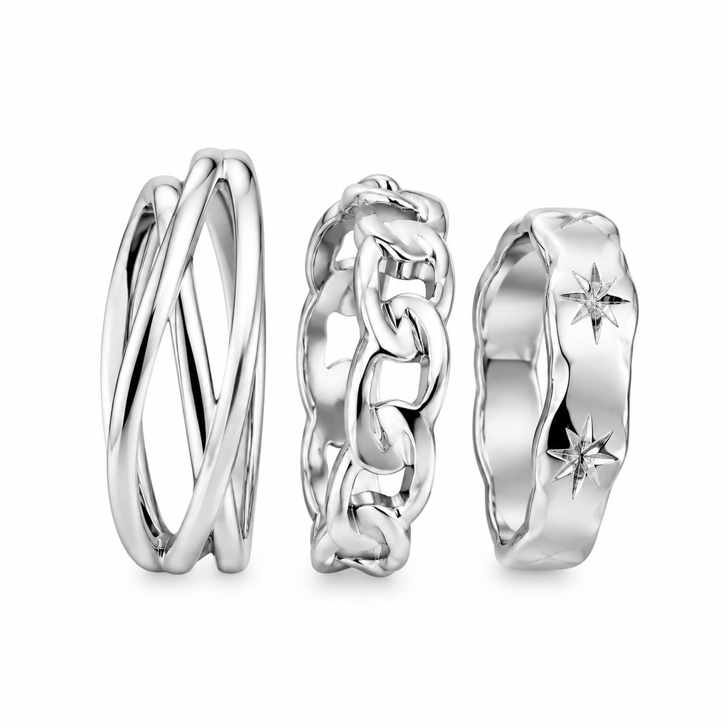 3Pcs Minimalist Gold Stackable Ring Set for Women, Adjustable Open Rings, Twisted Chain Starfish Wave Band Rings, Waterproof Daily Fashion Jewelry