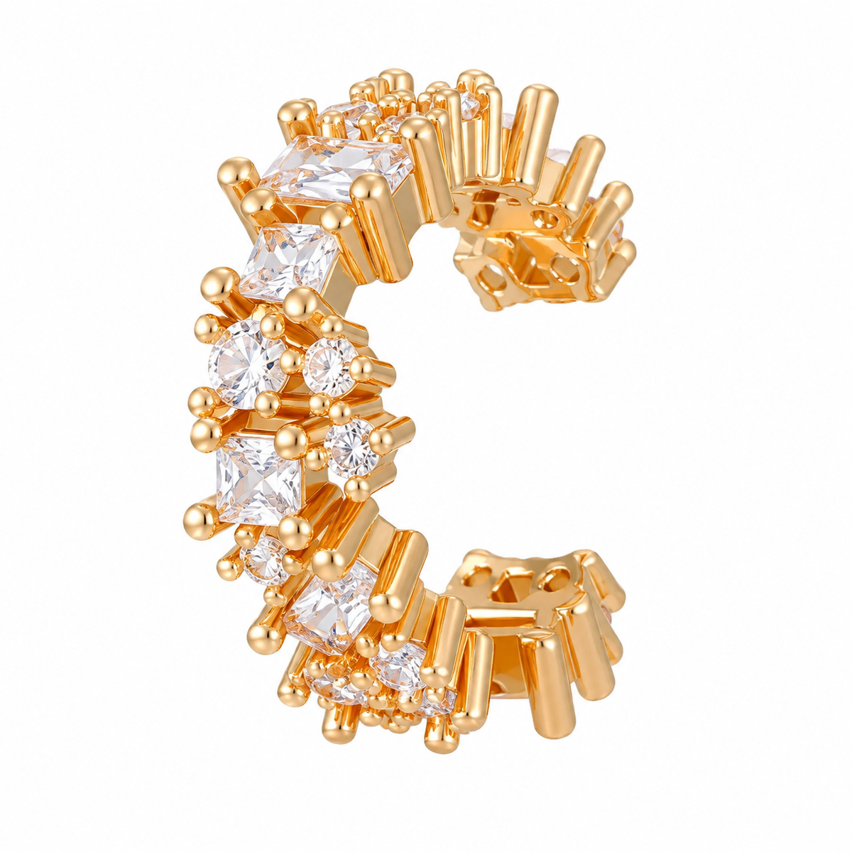 2Pcs Gold Plated Cubic Zirconia Ear Cuff Set for Women, No Piercing CZ Crystal Ear Cuffs, Sparkling Non-Pierced Cartilage Ear Clips, Trendy Stackable Jewelry Gift
