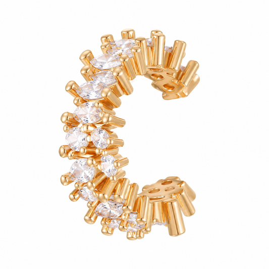 2Pcs Gold Plated Cubic Zirconia Ear Cuff Set for Women, No Piercing CZ Crystal Ear Cuffs, Sparkling Non-Pierced Cartilage Ear Clips, Trendy Stackable Jewelry Gift