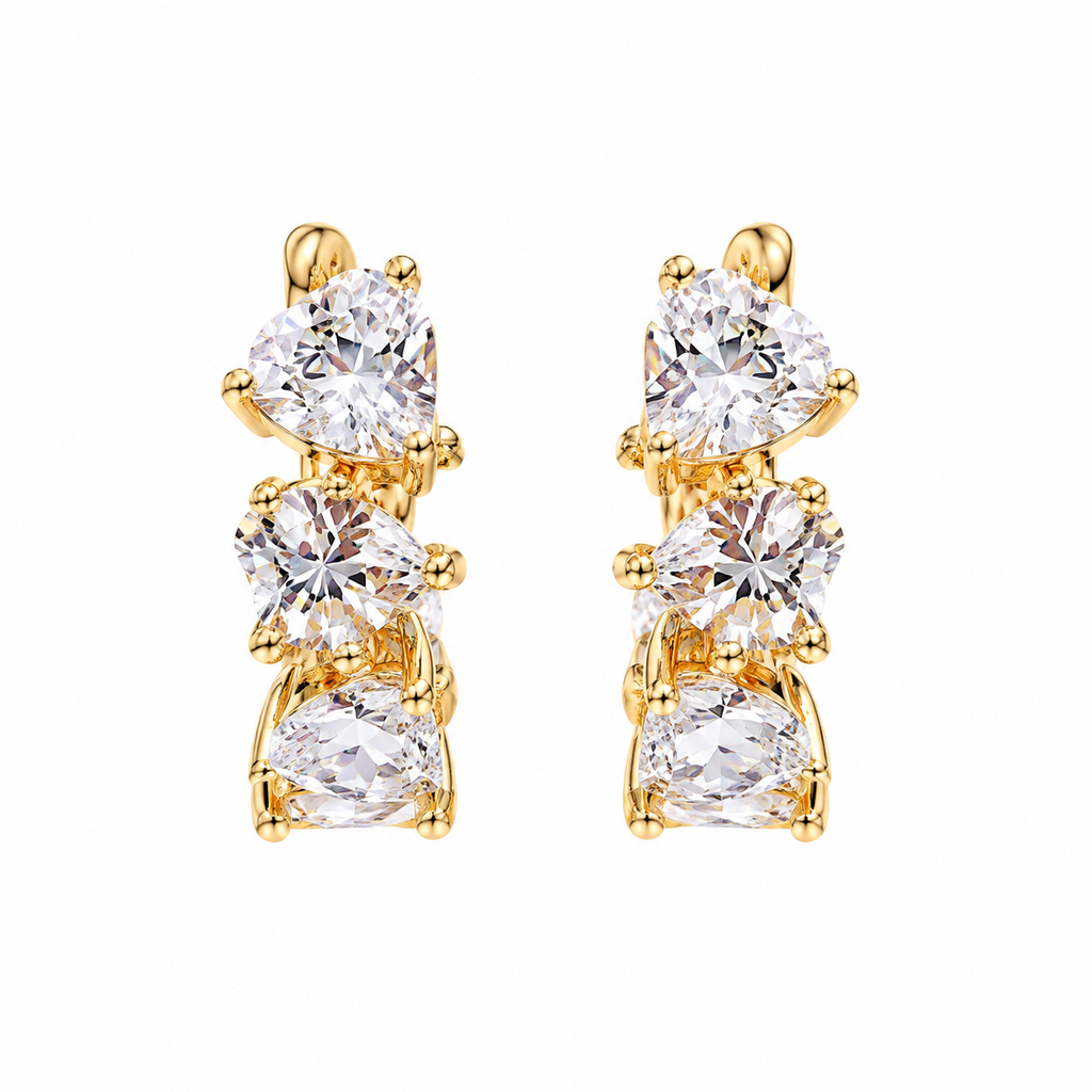 Heart Cubic Zirconia Huggie Hoop Earrings for Women, 3 Stacked Heart CZ Huggie Earrings, Gold & Silver Plated Sparkling Fashion Jewelry Gift