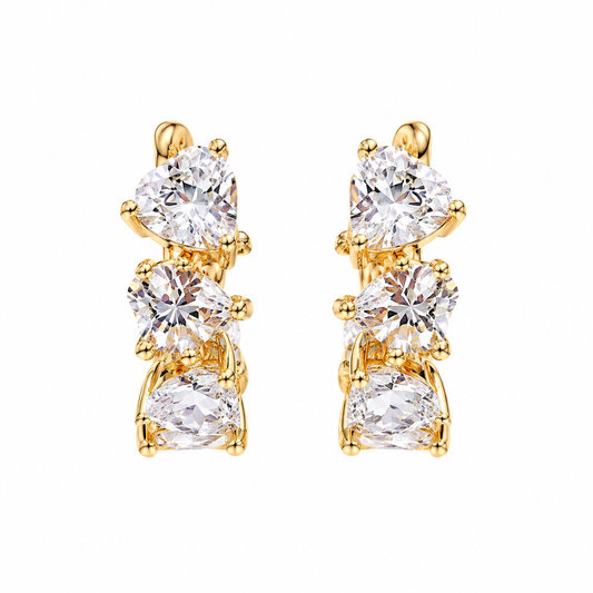 Heart Cubic Zirconia Huggie Hoop Earrings for Women, 3 Stacked Heart CZ Huggie Earrings, Gold & Silver Plated Sparkling Fashion Jewelry Gift